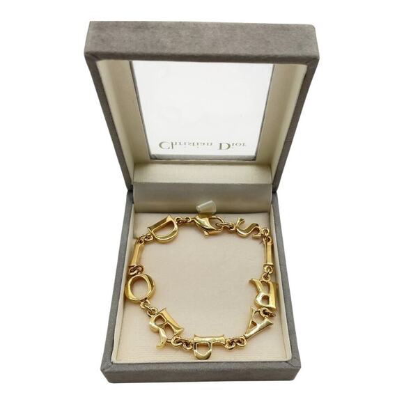 Christian Dior PARIS Alphabet English Letters Logo Gold Bracelet With Box - Picture 1 of 11